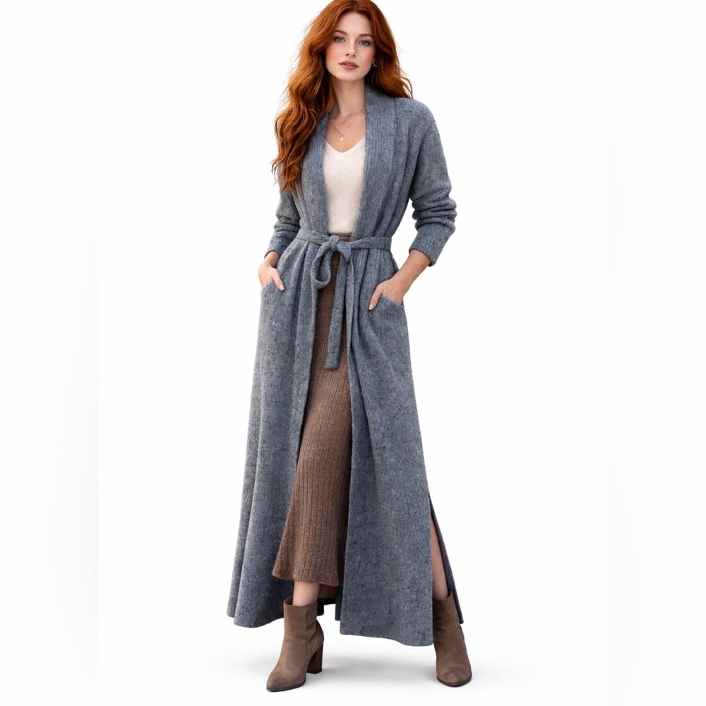 Peruvian Connection Alpaca Wool‎ Long Belted Cardigan Luxe Boho Duster